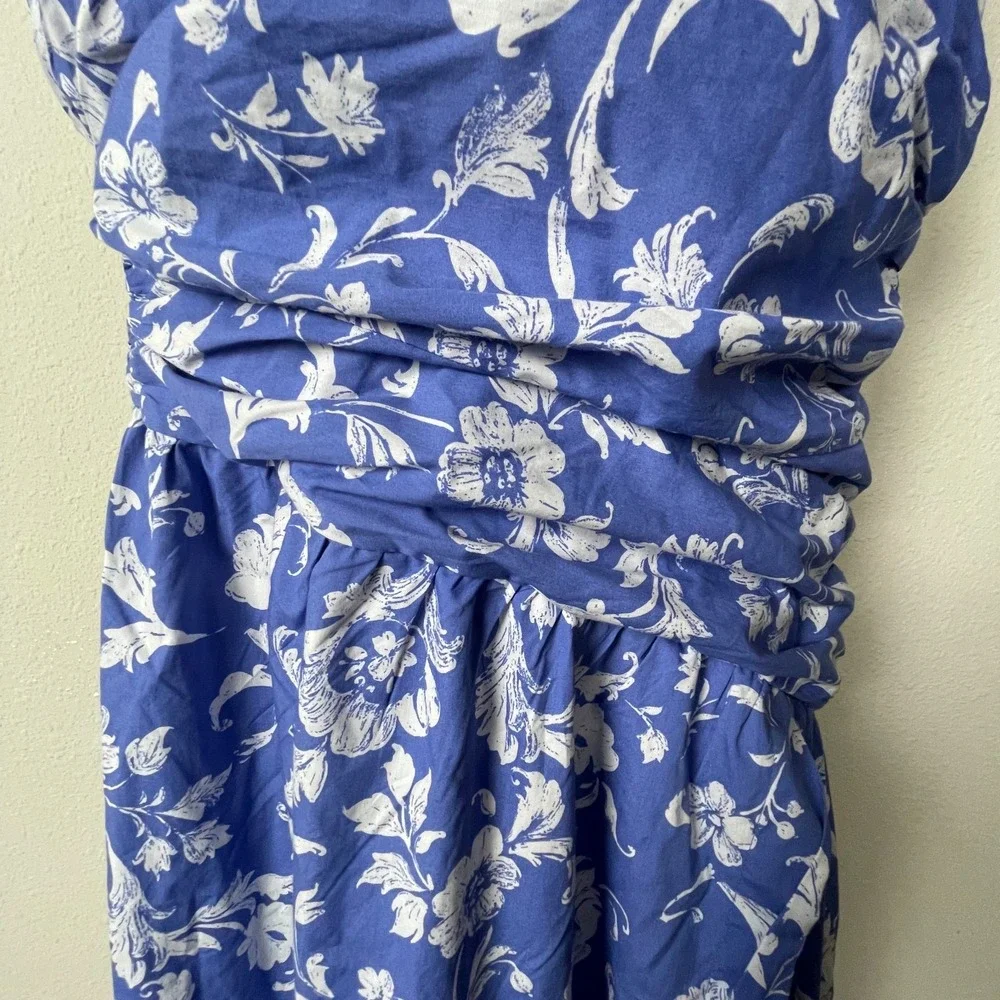 Abercrombie & Fitch L Tall One-Shoulder White Blue Floral Maxi Dress‎ NWOT